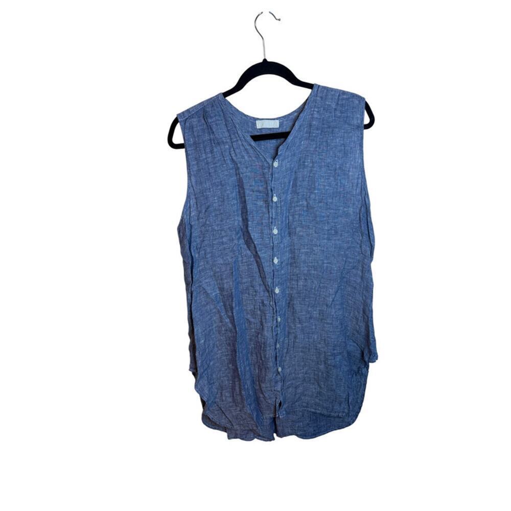 CP Shades Blue Linen Sleeveless Tunic Top